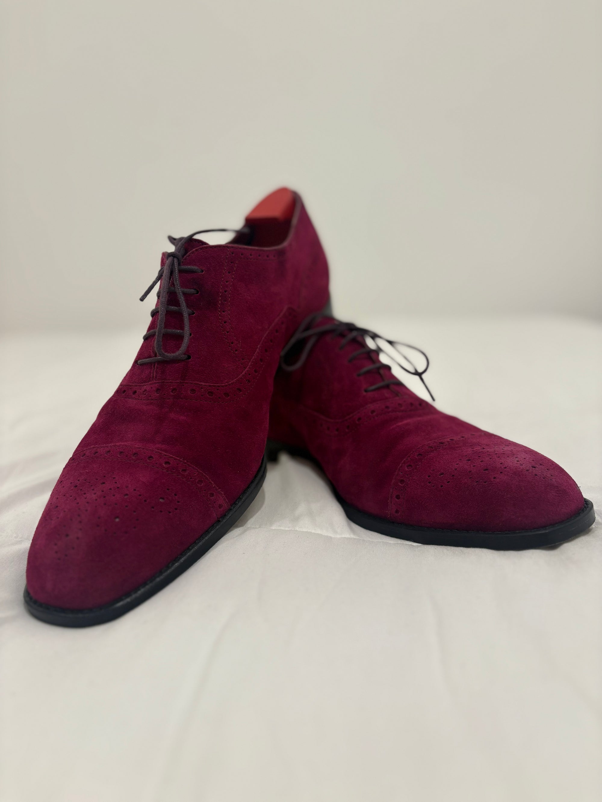 MANOLO BLAHNIK WITNEY - Burgundy Suede Cap Toe Oxfords