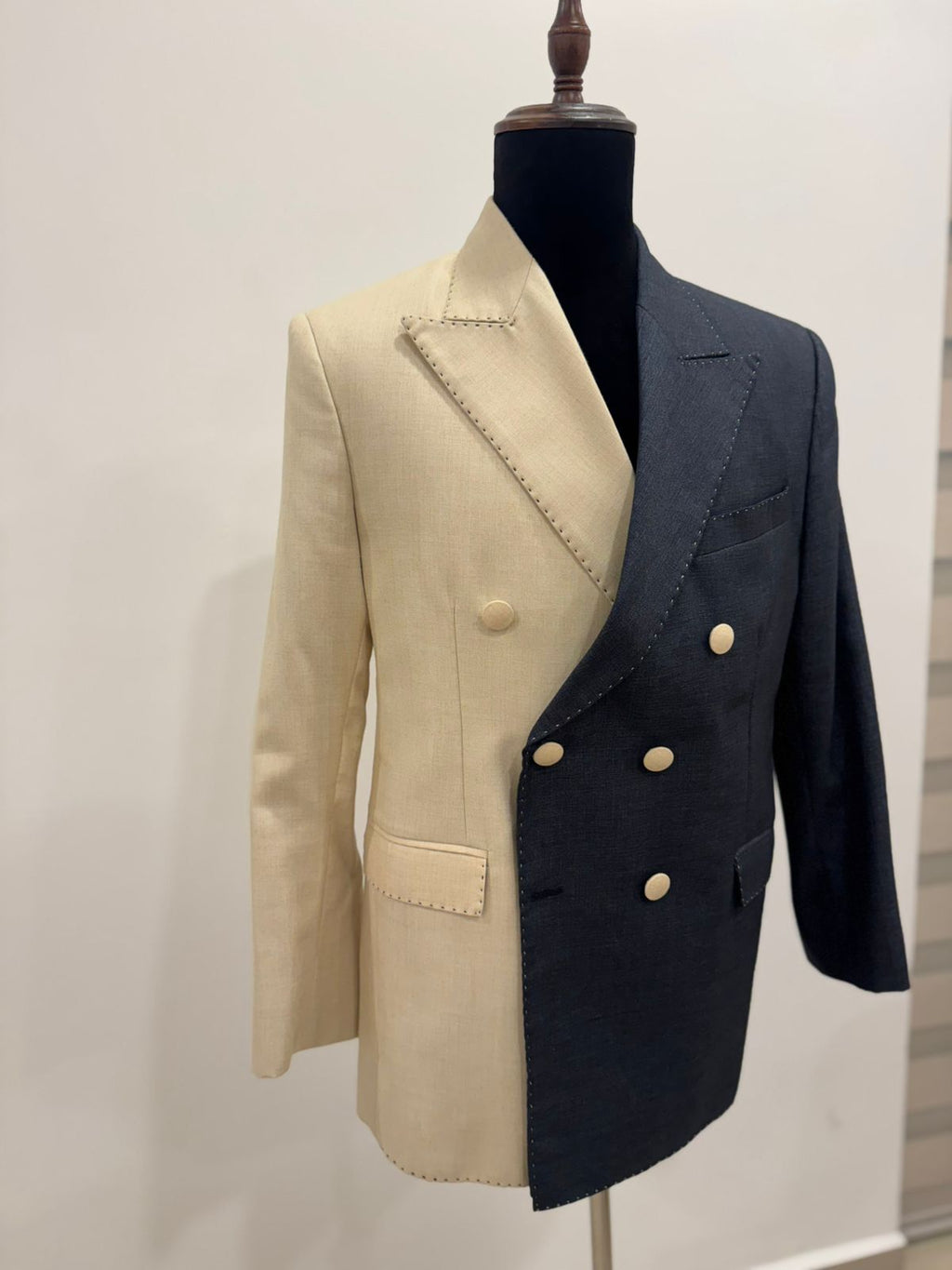 Prize Two Toned Dark Grey & Beige Blazer with Pant