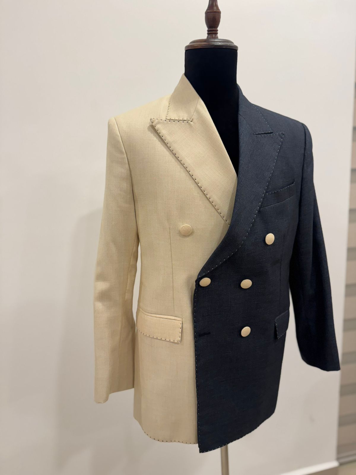 Prize Two Toned Dark Grey & Beige Blazer with Pant