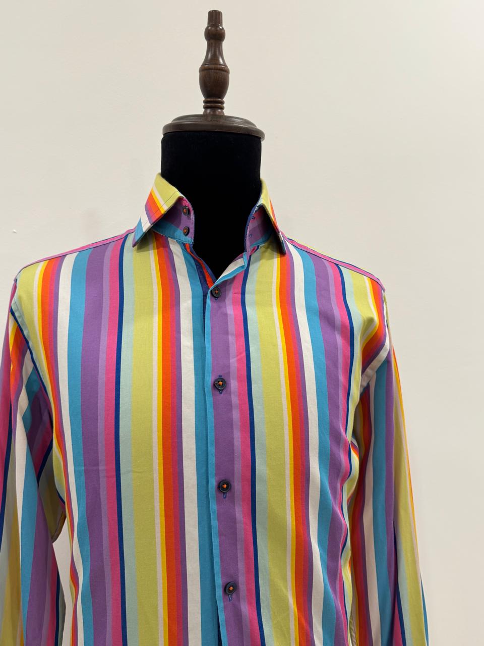 HAWES & CURTIS HIGH COLLAR MULTI COLOURED STRIPED VERTICAL PATTERN