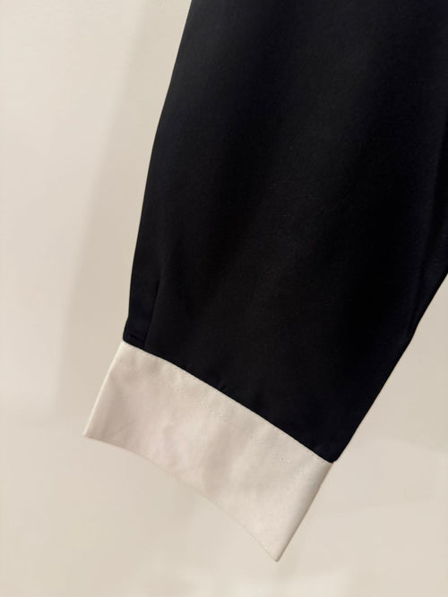 BISHOP COLLAR SILK LONG SLEEVE SHIRT